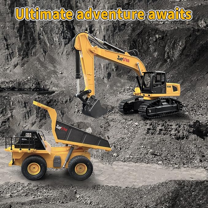 Joylike RC Excavator and Dump Truck Toy Set,2.4Ghz Metal Remote Control Construction Vehicle with Light&Sound, Best Christmas Toy for Boys 8+Year Old Kid | 2.4Ghz Metal Remote Control Construction Vehicle with Light&Sound, Best Toy for Boys 8+Year Old Kid