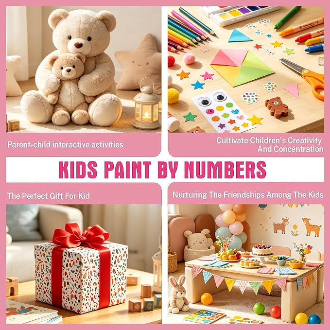 4 Pack Cat Paint by Number for Kids with Wooden Frame - Wooden Easel | Paint by Numbers for Kids Cats Ages 4-8-12, Easy Cat DIY Acrylic Oil Painting Kits for Home Wall Decor (8X8 inch)