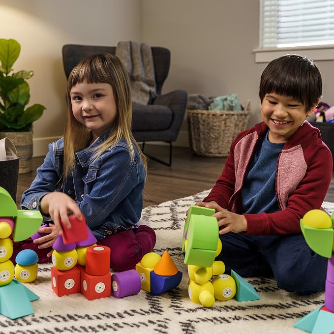 Blockaroo Magnetic Foam Building Blocks 35-Piece Castle Set for Toddlers | Soft Magnetic Foam Blocks, 360-Degree Rotation, Floating Bath Toy, Sensory Play, Dishwasher Safe, STEM Building, Ages 3-5
