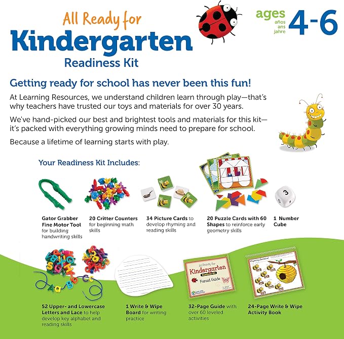 Learning Resources All Ready for Kindergarten Readiness Kit | Classroom Must Haves, Toddler Activities, Homeschool Supplies, Learn to Read, Spelling , Alphabet Kindergarten Workbook
