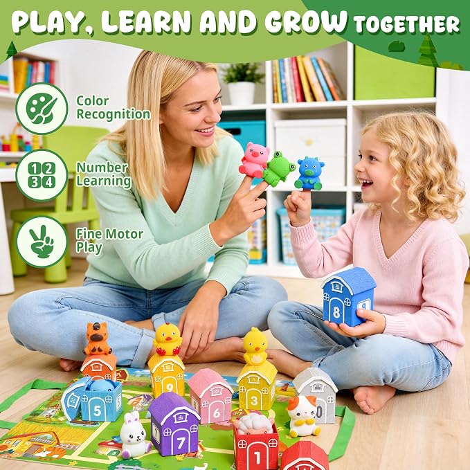 Montessori Farm Animal Toddler Toys Sorting Finger Puppets Playmat | Montessori Learning toys, 10 animal finger puppets, 2-in-1 playmat storage bag, matching game for toddler preschool gift