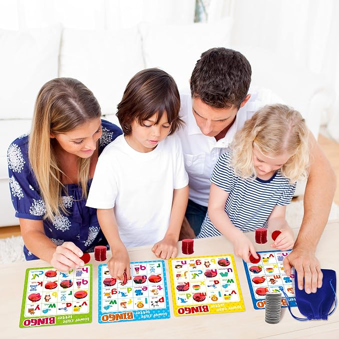 SpriteGru Alphabet Bingo Game, Uppercase/Lowercase/Number Bingo Game ABC and 123 Bingo Board Game for Kindergarten and Preschool Kids 4-8, Perfect for Classroom & At Home