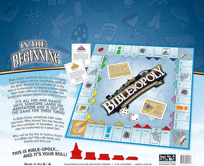 Late for The Sky Bibleopoly Family Board Game – Faith-Based Cooperative Christian Play for 2–6 Players, Ages 8+, Bible History, Build a Church for Sunday School