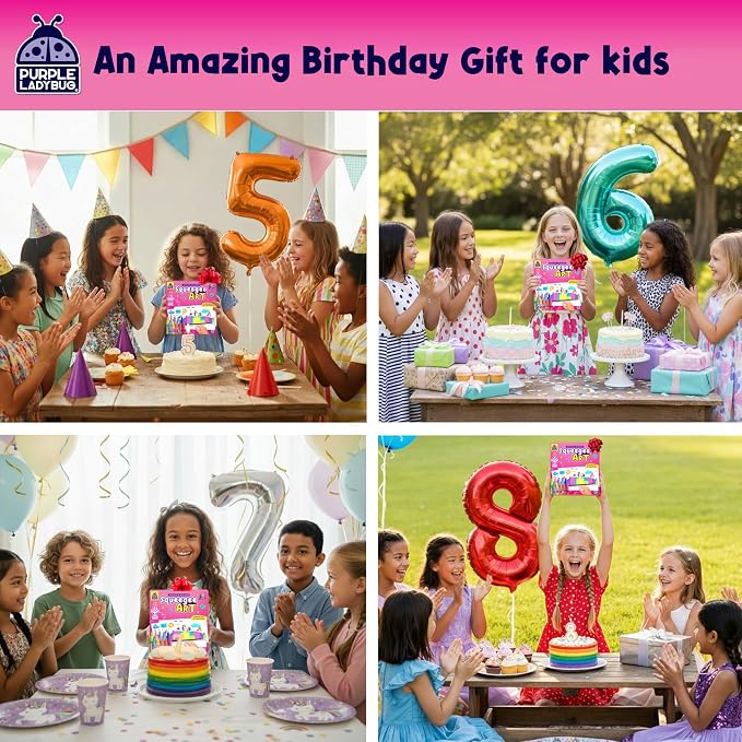 Squeegee Rainbow Squeeze Art Kit for Kids - Princess & Unicorn Design | Kids Stickers Included, Mess Free Paints, Girls Birthday Gifts Age 6-7 8 10, Develops Fine Motor Skills, STEAM Activity