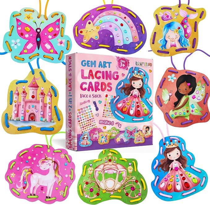 Lacing Cards for Kids Ages 3-5 - 8 Princess Sewing Cards, Toddler Toy