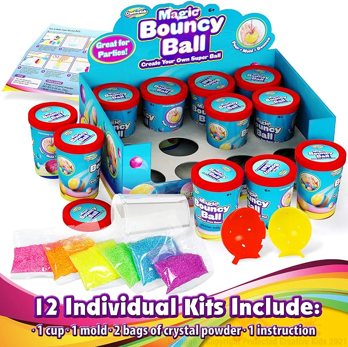 Creative Kids Make Your Own Bouncy Ball Kit - 12 Individual Packs | Make Your Own Bouncy Balls, 12 Individual Cups Perfect For Birthday Party, Gifts & STEM Events - Science Activity, Kids 6+
