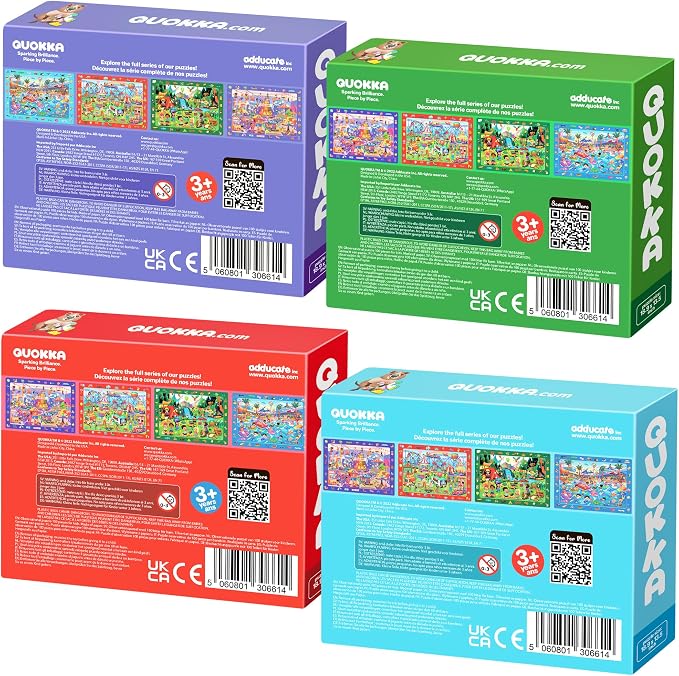 QUOKKA 100 Piece Puzzles for Kids Ages 4-6 – 4xSET Search and Find Kids Puzzles Ages 5-8 – Artist-Crafted Illustrations, Hidden Objects, Unique Jigsaw Shapes, Educational Activity for Learning & Play