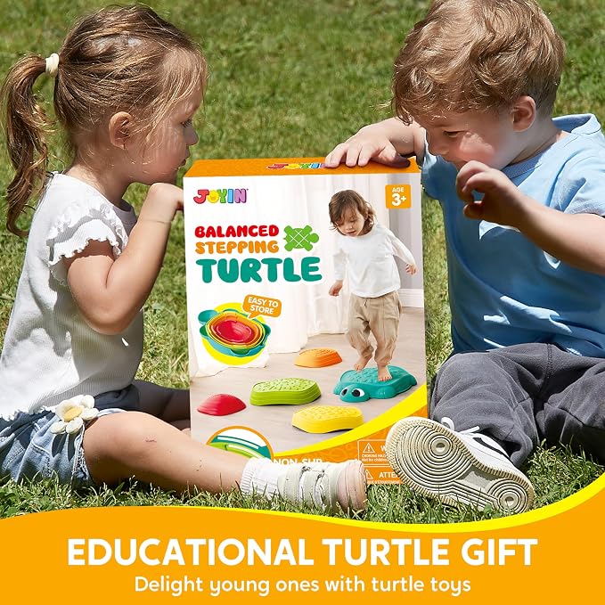 JOYIN 5 Pcs Turtle Balance Stepping Stones, Kids Turtle Path Jumping Stones, Toddler Obstacle Course Coordination Game Toys Indoor or Outdoor Play for Kids Aged 3+