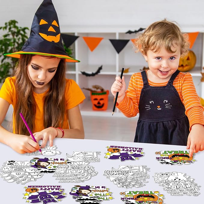 Halloween Coloring Arts Crafts Kits - 30Pcs Happy Halloween Color Your Own Magnets for Kids Trick or Treat Blank DIY Coloring Magnets for Party Fridge Refrigerator School Classroom Activities Decor
