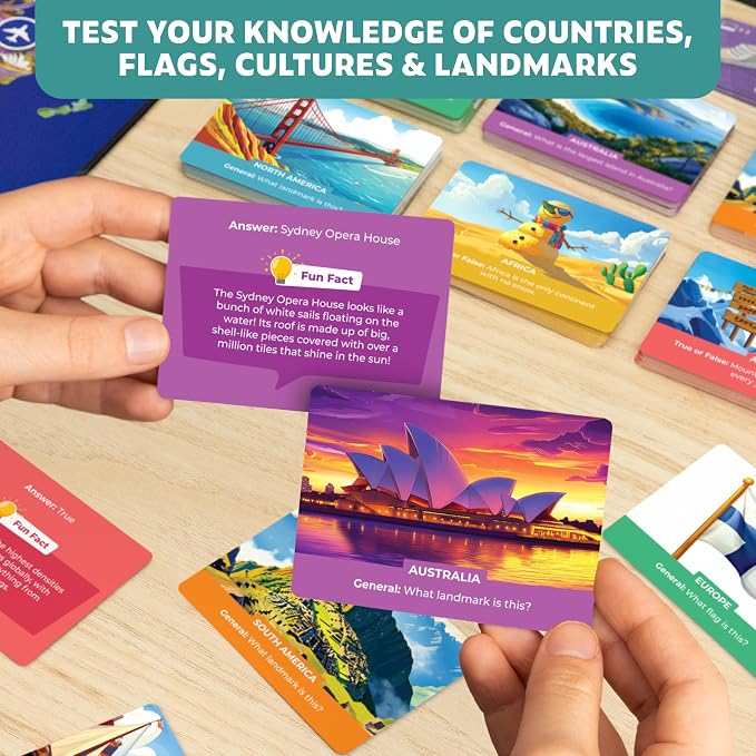 Stamp It! World Tour, Educational Map Geography Board Game for Kids 8-12 | Family, classroom & homeschool essential, learning gift, travel across the world, collect stamps & practice geography trivia