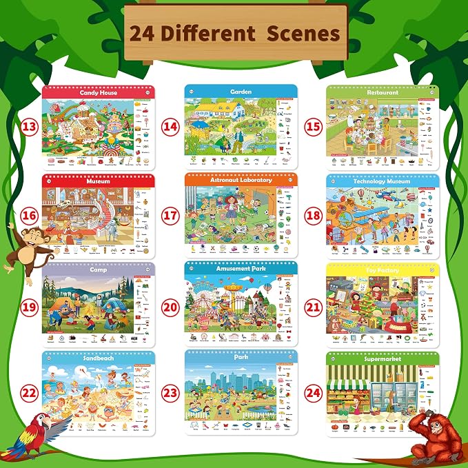 Elfew Search and Find Reusable Activity Book for Kids 3-5 4-8, Travel Games | 24 Unique Themed, Wipe Clean Educational Toys, Car Games Travel Toys for Toddlers, Kids Airplane Road Trip Travel Essentials