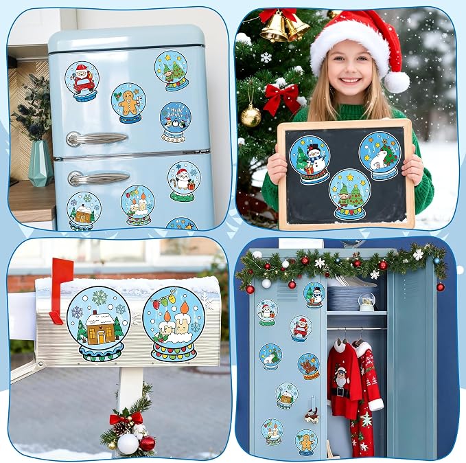 Winter Snow Globe Coloring Craft Kit - 30Pcs Snowman Penguin Bear Color Your Own Magnets for Kids Snow Globe Blank DIY Coloring Fridge Magnets for School Home Decor Xmas Winter Holiday Party Supplies