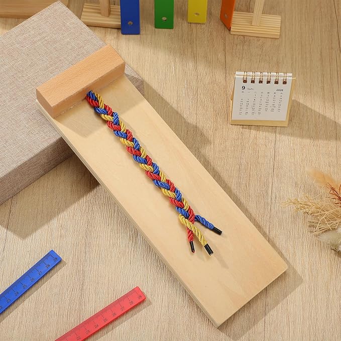 WRITWAA Wooden Hair Braiding Kit for Kids, Practice Board | Montessori Learning Activity, Develops Hand-eye Coordination, Fine Motor Skills, Smooth Edges, 11.79 Inch Size, Preschool Use