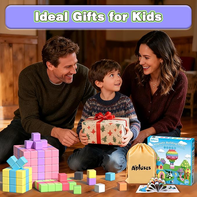 Apluses Magnetic Blocks for Toddlers 3+ Gift for Boys Girls | 1 inch, PP Plastic, Candy colors, 64pcs