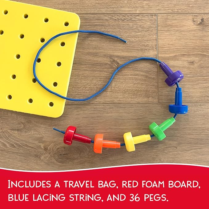 Blu Jay Foam Peg Board Toy - 36 Pegs, Foam Board, Lacing String, Storage Bag - Occupational Therapy Toys - Fine Motor Skills Toys for Toddlers and Kids (Yellow)