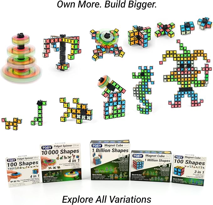 TOSY Magnet Cube 2x2 - 8 Blocks, 2 in 1 Toy: 2x2x2 Puzzle Cube and Customizable Infinity Cube, Glowing, UV Flashlight, Fidget/Sensory/STEM/STEAM Magnet Tiles Birthday Gift for Kids/Teens/Adults