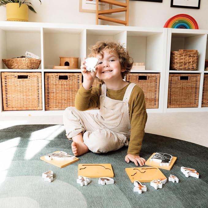 Wooden Montessori Animal Puzzles for Toddlers 2+ Years | Realistic Chunky Woodland Animal Shape Puzzle | Educational Learning Toy - Four-Piece Woodland Creature Puzzles
