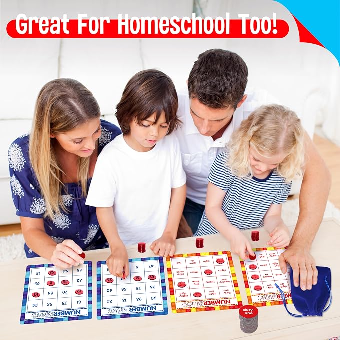 SpriteGru Number Bingo Game, Number 1-100 Bingo Board Game Learn & Count to Read 2 Versions Number Recognition Game for Kids 5-12, Perfect for Classroom & At Home