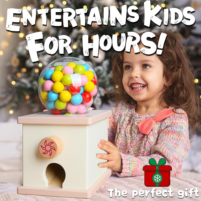 9.6" Wooden Gumball Machine For Kids Learning Color Sorting & Counting Toy | Toddler Preschool Learning Activities Toy for Kids Ages 3-5, Wood Preschool Learning Fine Motor Skills Game Toys