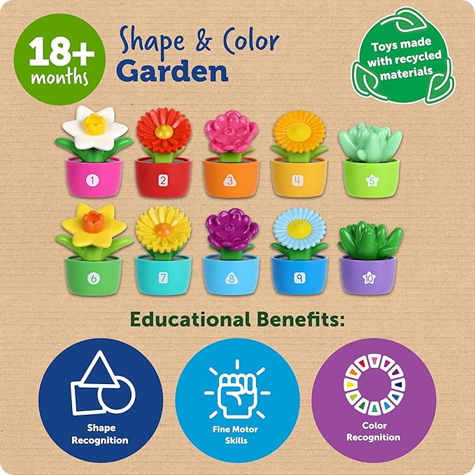 Learning Resources Shape & Color Garden | Montessori Toddler Toys, Sorting Sensory Toys, Kids Gardening Set, Flower Building Set, Preschool Learning Activities