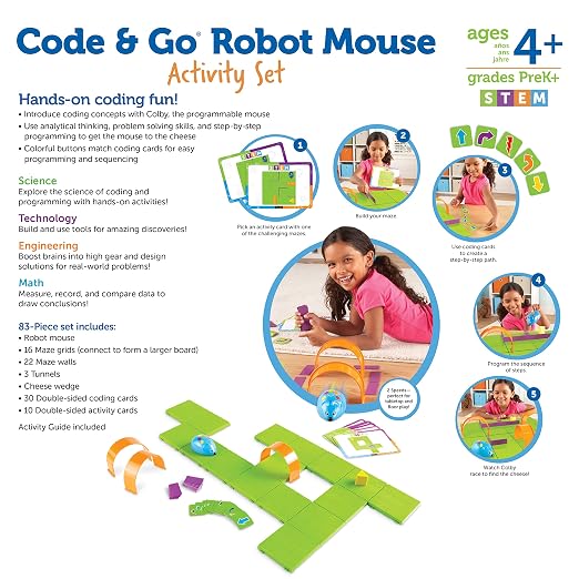 Learning Resources Code & Go Robot Mouse Activity Set | Screen‑Free Coding Robot Toy, Early Programming for Kids, STEM Robotics Kit, Ages 4+