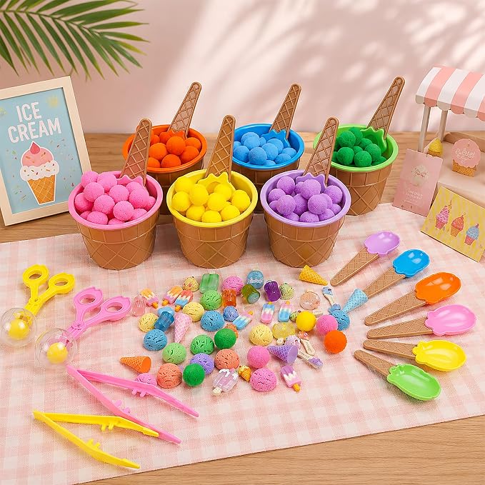 227PCS Ice Cream Sensory Materials Set, Summer Sorting and Counting Activity Supplies, Fine Motor Manipulatives for Classroom, Home and Travel (ice cream)
