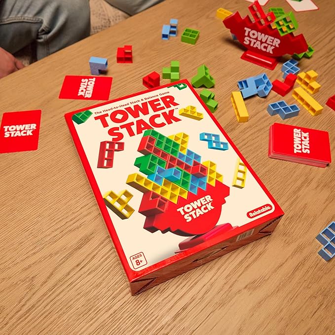 Tower Stack by Relatable - PAL Award 2025 Winner, Exciting Tower Game for Family Game Night, Building Toys for Kids - Includes 44 Cards, 32 Blocks, 1 Tower Body, Stand and Instructions