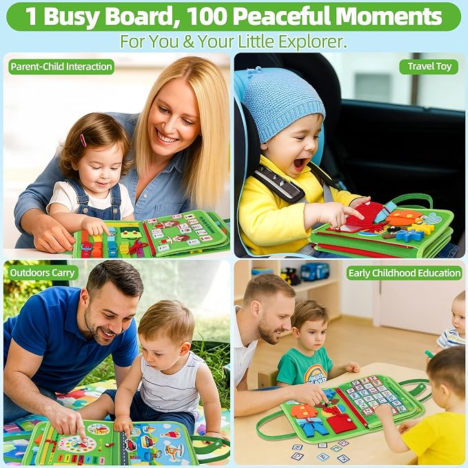 lucdnc Toddler Busy Board Montessori Toys, 10 Pages Felt Activity Book | over 3+ Year Old, Develops Fine Motor Skills, Educational Sensory Travel Toy, Airplane Car