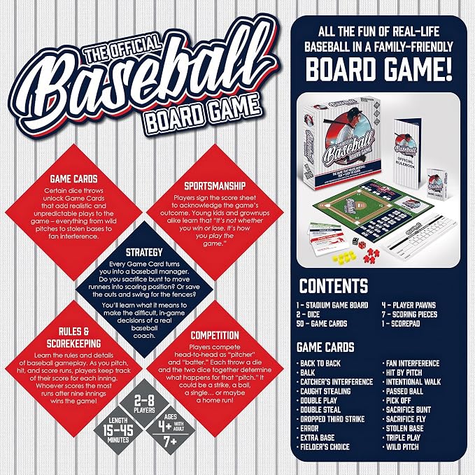 MasterPieces Baseball Dice Board Game - Realistic Gameplay, Family Fun for Adults & Kids, 2-8 Players, Ages 6+
