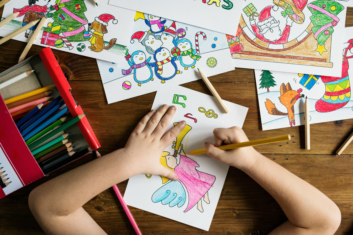 child coloring drawings with colored pencils for creative expression