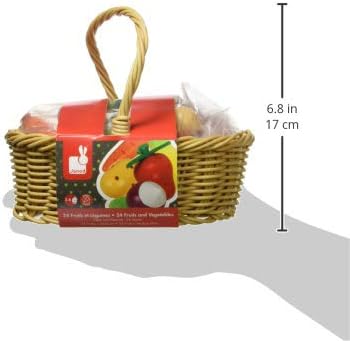 Janod - 25 Piece Wooden Play Food Fruit and Vegetable Basket - Ages 3+ - Playing Store with Toy Register - Imaginative Play Enhancement - Includes 24 Fruits and Vegetables - Ages 3+ - J05620 | Ages 3 and Up - Enhances Imagination - Pretend Store Grocer...