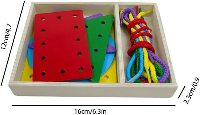 5 Pcs Double-Sided Shape Panels Wooden Threading Toy Lacing Cards for Toddlers, Lacing Shapes, Educational and Learning Montessori Activity for Kids (Triangle)