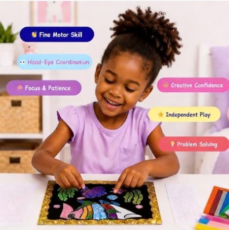 JoyBox Foil Fun–DIYKids Paper Foil Art Craft Kit for&Travel Screen-Free Fun | Birthday Party Gifts for Ages 4-9 and Up,Art Travel Toys for Boys Girls mermaid themes! includes glow‑in‑the‑dark sequins
