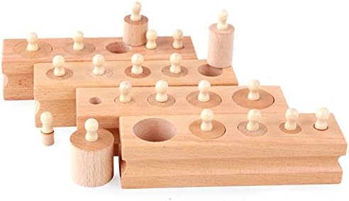 Adena Montessori Wooden Small Cylinders Block, Knobbed Cylinder Socket, Sensorial Educational Tools Preschool Early Learning Toys for Kids, Set of 4, Ages 2+