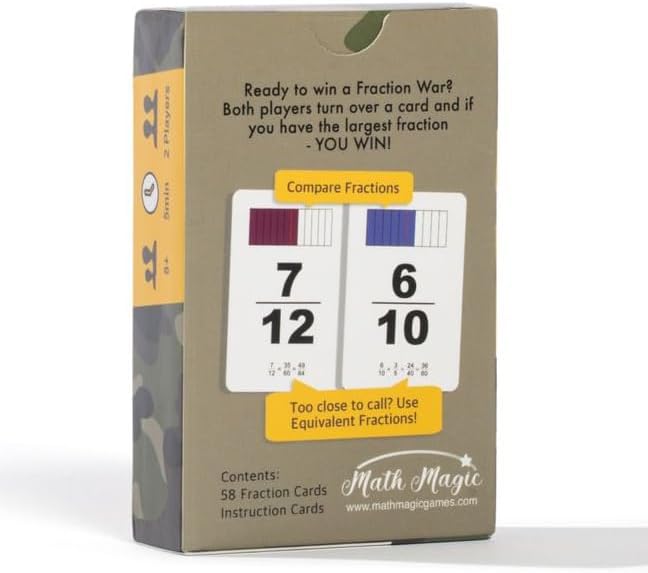 Fraction War Fun Math Game to Learn, Compare and Simplify Fractions for 2nd to 5th Grade (1 Pack) - Standard Edition