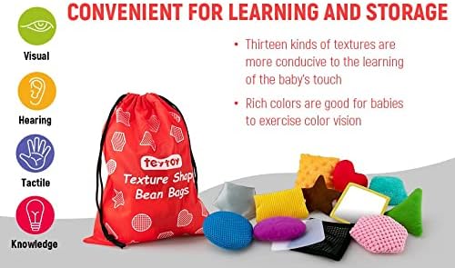 Texture Sensory Bean Bags Set | 13Pack Sensory Toys for Babies, Preschool Toddler Toys, Shape Sensory Bean Bags with Storage Bag