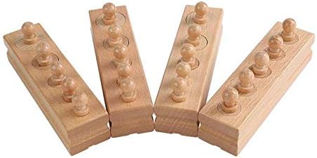 Adena Montessori Wooden Small Cylinders Block, Knobbed Cylinder Socket, Sensorial Educational Tools Preschool Early Learning Toys for Kids, Set of 4, Ages 2+