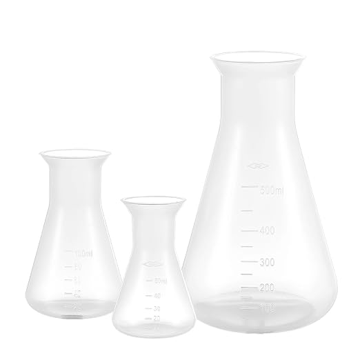 Hemobllo 3pcs Plastic Erlenmeyer Flask Set, Shatterproof Graduated Conical for Science Labs & STEM Education, Clear Plastic Chemistry Flask for Kids' Experiments & Classroom Supplies