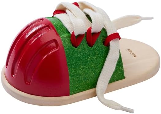 PlanToys® Wooden Life Size Tie-Up Shoe Montessori Kids Lacing Activity Toy | wooden life size tie-up shoe, montessori lacing fine motor, coordination independence practical life learning, kids education