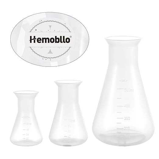 Hemobllo 3pcs Plastic Erlenmeyer Flask Set, Shatterproof Graduated Conical for Science Labs & STEM Education, Clear Plastic Chemistry Flask for Kids' Experiments & Classroom Supplies