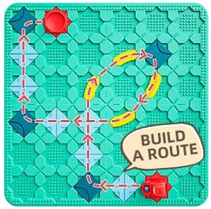 burgkidz STEM Road Build Puzzle: Teal Board, 200+ Chal. w/ 2 Cars | Teal creative board: 14 tracks, 2 start/end, 2 windup cars. 200+ puzzles, 4 levels, 3 modes. Dots fit bricks. Storage bag