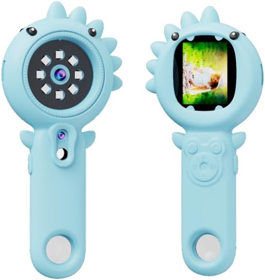 PHNIXGAM Kids Microscope Camera, 500X Handheld 2" IPS Screen, Blue Dinosaur | 2-in-1 design, supports multiple viewing angles, outdoor STEM toy, birthday gift for boys/girls 3-10, rechargeable/portable