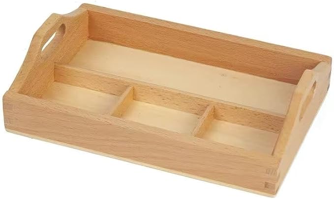 Premium Montessori 3-Compartment Sorting Tray – Solid Beechwood Classification Tray, Practical Life Activity for Sorting, Counting & Fine Motor Skills, Homeschool Classroom Kids Toddlers Ages 3-6