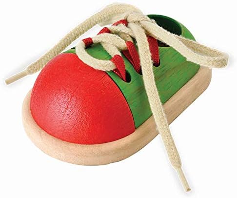PlanToys® Tie-Up Shoe Lacing Practice Toy for Kids | Montessori Fine-Motor & Independence Activity for Focus & Coordination | Eco-Friendly Wooden Educational Tool