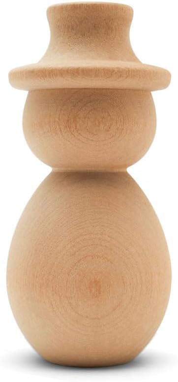 Unfinished Wood Snowman Shelf Sitter, 4-1/4 inch Pack of 5, Snowman Figurine for Holiday Décor, Large Snowman Pegdoll, by Woodpeckers