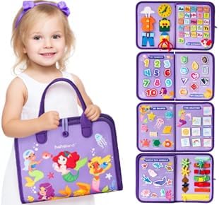 hahaland Busy Board Montessori Toys 3 Year Old Girl Gifts 3rd Bithday Idea | 8 in 1 Preschool Learning Activities - Educational Toys Little Girls Age 3 Travel Busy Book for Airplane Car Rides