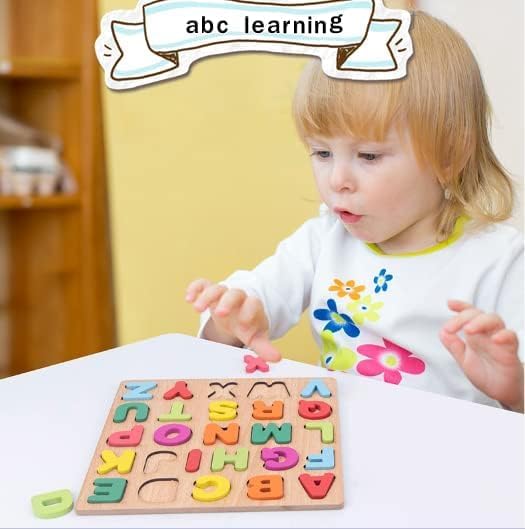 Attmu Alphabet Wooden Puzzles for Toddlers 3 Pcs ABC Shape Number Puzzle | Learning Toys for Kids, Preschool Educational Activities Toddler Gift Toys for Girls Boys Christmas Valentines Easter