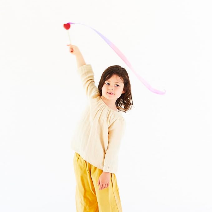 Sarah's Silks Mini Streamers, 8 Inch Handle 3 Foot Ribbon Wand for Pretend Play, Dance, Baton Stick Twirling, and Gymnastics Party Favors | Montessori and Waldorf Toys (Blossom)