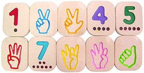 PlanToys® Hand Sign Numbers 1-10 Wooden Montessori Kids Counting Play Toy | hand sign numbers 1-10, wooden montessori counting, early math sensory tactile number recognition, sign language tiles, kids