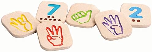 PlanToys® Hand Sign Numbers 1-10 Wooden Montessori Kids Counting Play Toy | hand sign numbers 1-10, wooden montessori counting, early math sensory tactile number recognition, sign language tiles, kids